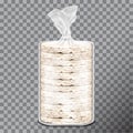 Wheat, Rice or Maize bread in clear plastic or cellophane film pack. Toast pack vector design. 3d illustration