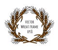 Wheat rye frame wreath isolate object.