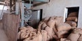 wheat sacks bandle kept into the factory store room raw materials purpose in india oct 2019