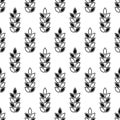 Wheat seamless pattern. Repeating black grain wheats on white background. Repeated flour patterns. Spike corn. Texture bakery