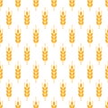 Wheat seamless pattern. Repeating grain wheats on white background. Repeated flour patterns. Spike corn. Bakery texture. Repeat
