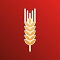 Wheat sign illustration. Spike. Spica. Golden gradient Icon with contours on redish Background. Illustration.