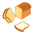 Wheat sliced bread loaf and slice with butter. Vector illustration