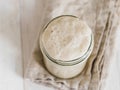 Wheat sourdough starter, top view, copy space Royalty Free Stock Photo