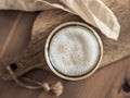 Wheat sourdough starter, top view, copy space Royalty Free Stock Photo