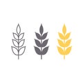 Wheat spike vector icon set isolated on white, grain ear icon element for organic food design Royalty Free Stock Photo