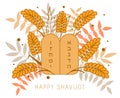 Wheat and Ten Commandments. Concept of Judaic holiday Shavuot. Happy Shavuot in Jerusalem. Land of Israel wheat harvest greeting
