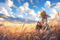 Wheatfield Dreams: Step into a dreamlike world where people recline on fluffy wheat pillows, gazing up at the endless blue sky