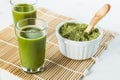 Wheatgrass juice shots in small glasses Royalty Free Stock Photo