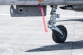 Wheel of airplane ,close up of aircraft wheel at the hangar Royalty Free Stock Photo