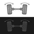 Wheel alignment line icon. Car suspension angles adjustment. Axle control symbol