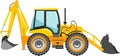 Wheel Backhoe Loader Icon in Flat Style. Vector Illustration