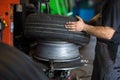 Wheel balancing or repair and change car tire at auto service