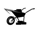 Wheel barrow and construction bricks black and white vector outline