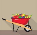 Wheel Barrow filled with Vegetables Vector