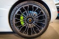 Wheel and brake system of a mid-engined plug-in hybrid sports car Porsche 918 Spyder, 2015.