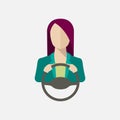 At the wheel of the car the girl. On a white background. Vector illustration.