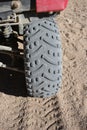 Wheel car tire and print on sand dune in the desert, Egypt Royalty Free Stock Photo