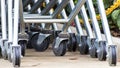 Wheel Cart,Shopping carts wheels closeup Royalty Free Stock Photo