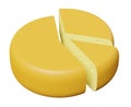 Wheel of cheese cut into pieces, 3d rendering. Cheese, dairy products illustration, isolated Royalty Free Stock Photo