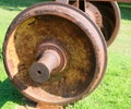 The wheel covered with rust from the car of the old railway Royalty Free Stock Photo