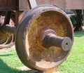 The wheel covered with rust from the car of the old railway Royalty Free Stock Photo