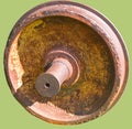 The wheel covered with rust from the car of the old railway Royalty Free Stock Photo