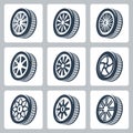 Wheel disks and tires icons Royalty Free Stock Photo