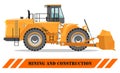 Wheel dozer. Bulldozer. Detailed illustration of heavy mining machine and construction equipment. Vector illustration