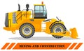 Wheel dozer. Bulldozer. Detailed illustration of heavy mining machine and construction equipment. Vector illustration.