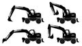 Wheel excavator black icons vector illustration