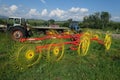 Wheel-finger trailer rakes. Tractor rake for hay felling. Mechanisms of agricultural machinery and equipment. Russia. Krasnoyarsk