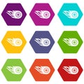 Wheel fire icons set 9 vector