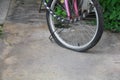 Wheel flat tire of the bicycle old and cracked