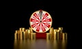 Wheel of fortune on black background for gambling and lottery winning concept. Wheel of fortune to play and win the jackpot. Royalty Free Stock Photo