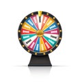 Wheel fortune. Lucky game casino prize spinning roulette, win jackpot money lottery circle with colored sections and