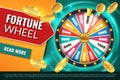 Wheel fortune. Lucky jackpot winner text banner, casino prize spinning roulette. Game win chance circle gambling vector Royalty Free Stock Photo