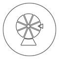 Wheel of Fortune lucky roulette spinning game chance concept icon in circle round black color vector illustration image outline Royalty Free Stock Photo