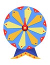 Wheel fortune. Roulette game wheel with sections, flat icon. Spin lucky wheel, casino, money game symbol. Isolated