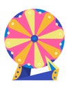Wheel fortune. Roulette game wheel with sections, flat icon. Spin lucky wheel, casino, money game symbol. Isolated