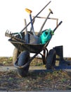 Wheel with garden tools Royalty Free Stock Photo
