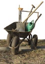 Wheel with garden tools objects isolated Royalty Free Stock Photo