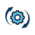 wheel gears with a circle of arrows on the outside. flat design style. suitable for machines, refreshes, web icons. vector design