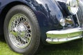 Wheel and headlight of blue vintage classic luxury car close up Royalty Free Stock Photo