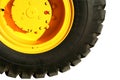 Wheel of the heavy building dozer of yellow color