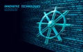 Wheel helm computer developer app concept. Business digital open source program. Data coding steering 3D low polygonal Royalty Free Stock Photo