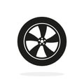 Wheel icon. Car wheel isolated on white background. Tire with rim. Tyre for auto, truck and bus. Black flat logo for automobile