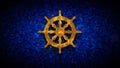 Wheel Of The Law Dharmachakra Symbol Gold Texture On Dark Blue Shiny Grunge Subtle Grain Texture Effect