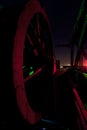 Cable wheel lift crane, night, Landschaftspark, Duisburg, Germany