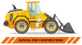 Wheel loader. Detailed illustration of heavy mining machine and construction equipment. Vector illustration.